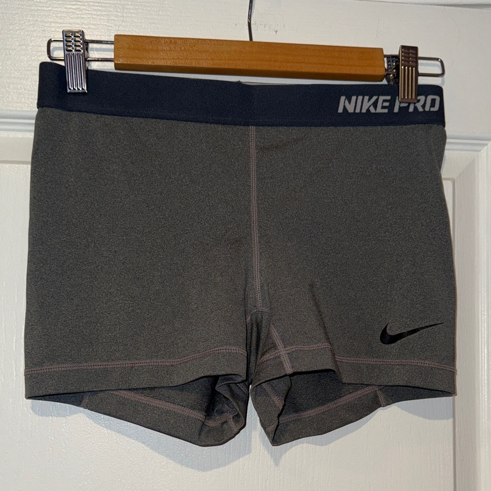 Nike Pro Women's Gray Bike Shorts with Black Swoosh